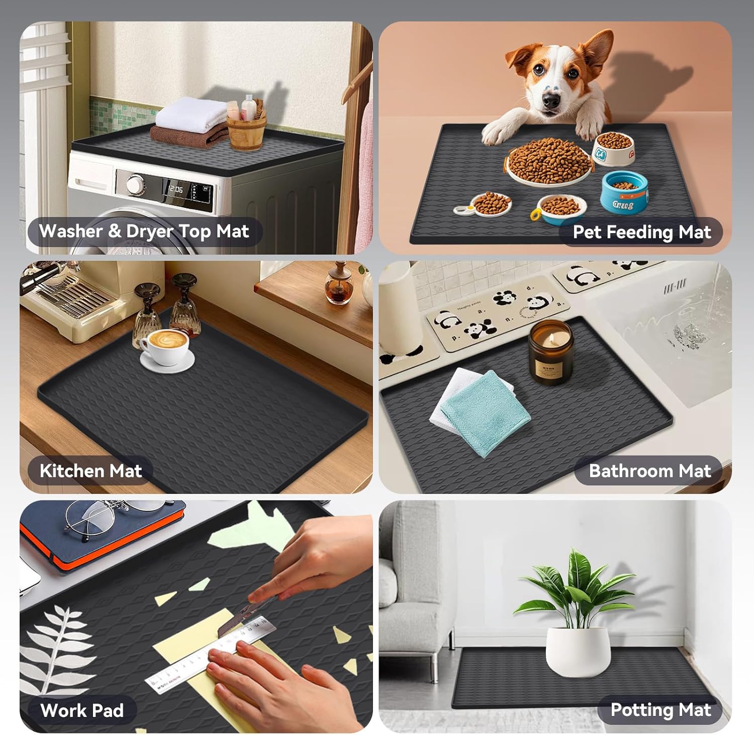 2 PCS Washer and Dryer Covers for the Top, Non-Slip Silicone Washer Dryer Countertop Protector Mat, Waterproof Dust Washing Machine Cover Protector Pad for Laundry Room & Kitchen, 25.6 x 23.6 Inch