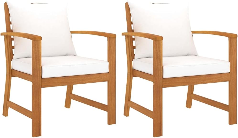 [We Ship â€‹Quickly] Garden Chairs 2 pcs with Cream Cushion, Wooden Outdoor Chair, Firepit Chairs, Single Armchair, for Camping Pool [We Ship â€‹Quickly] Beach Deck, Solid Acacia Wood