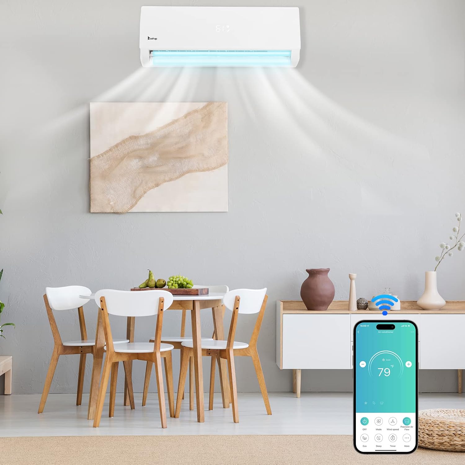 Winado 9,000 BTU Mini Split Air Conditioner Inverter, 19 SEER 115V Energy Saving Split-System AC w/Pre-Charged Condenser, Heat Pump, WIFI Remote Control, Installation Kit, Cools Up to 450 Sq. Ft.