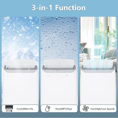 12000 BTU Portable Air Conditioner, 3-In-1 (Cool/Dehumidify/Fan) Portable AC Unit with Remote, LED Touch Control & 24H Timer, Air Conditioners Cools Rooms Up to 550 Sq.Ft for Home, Office & Dorm Room