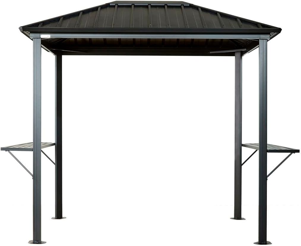 Sojag 6' x 8' Outdoor Dakota Hardtop Grill Gazebo Backyard Shade and Grilling Structure, Charcoal