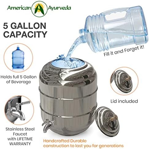 5 Gallon Counter Top Stainless Steel Beverage Dispenser with Faucet Spigot, handle and Lid to Dispense Chilled Water, Beverages, Tea, Soda, Juice