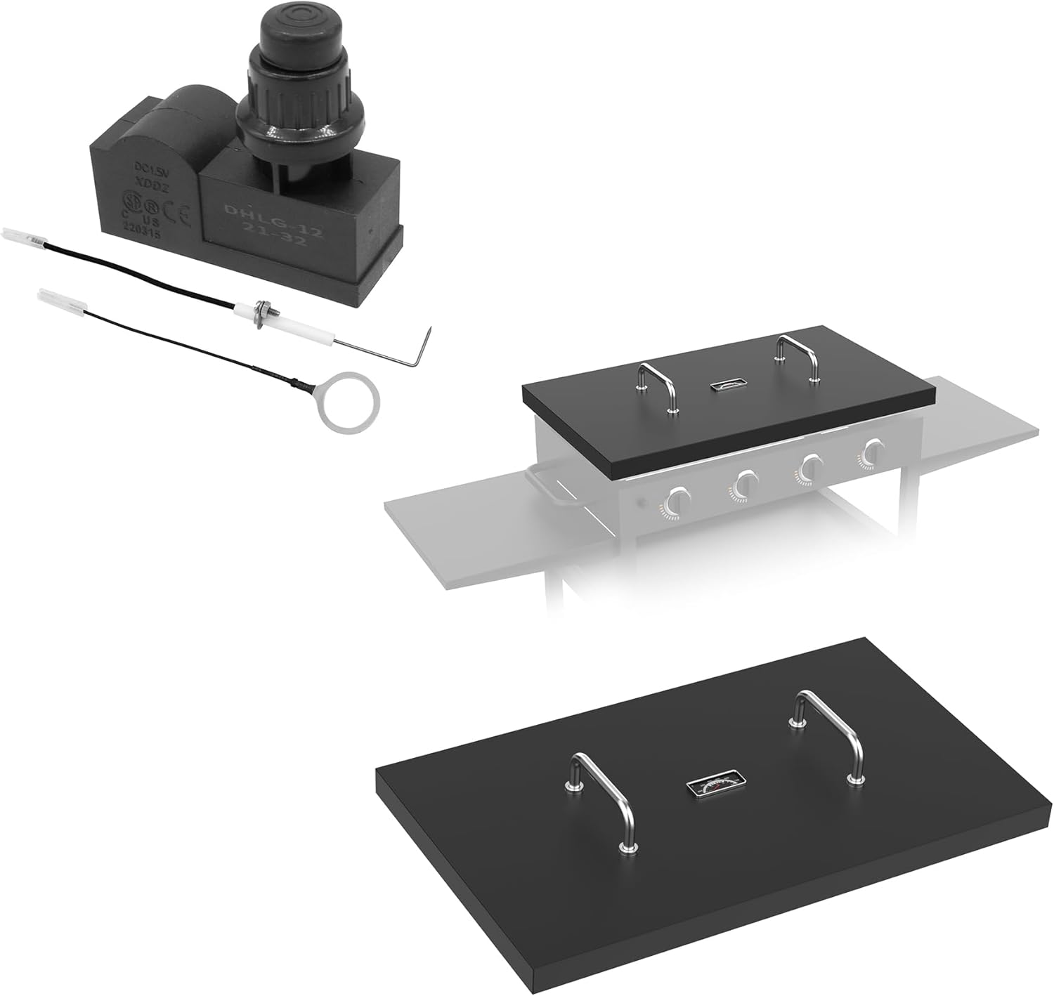 5004 Hard Top Lid Cover with Handle and Grill Igniter Kit for Blackstone 36” Outdoor Griddle, Hard Cover for Blackstone 36 inch Front or Rear Grease Model, Black