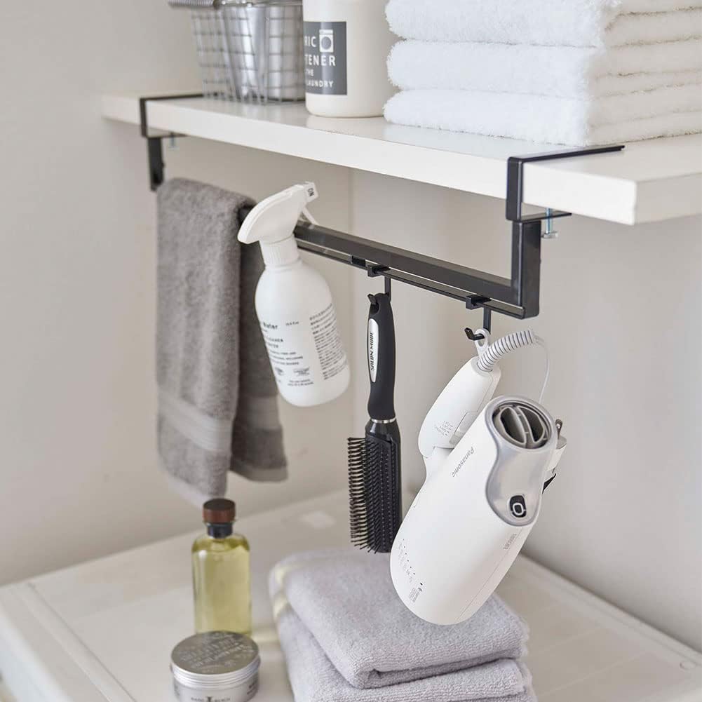 Yamazaki 5647 Telescopic Under Shelf Storage Hanger, Black, Approx. W 18.3-31.5 x D 3.9 x H 4.3 inches (46.5-80 x 10 x 11 cm), Tower, Over Washing Machine Storage, Hanging, Laundry Storage