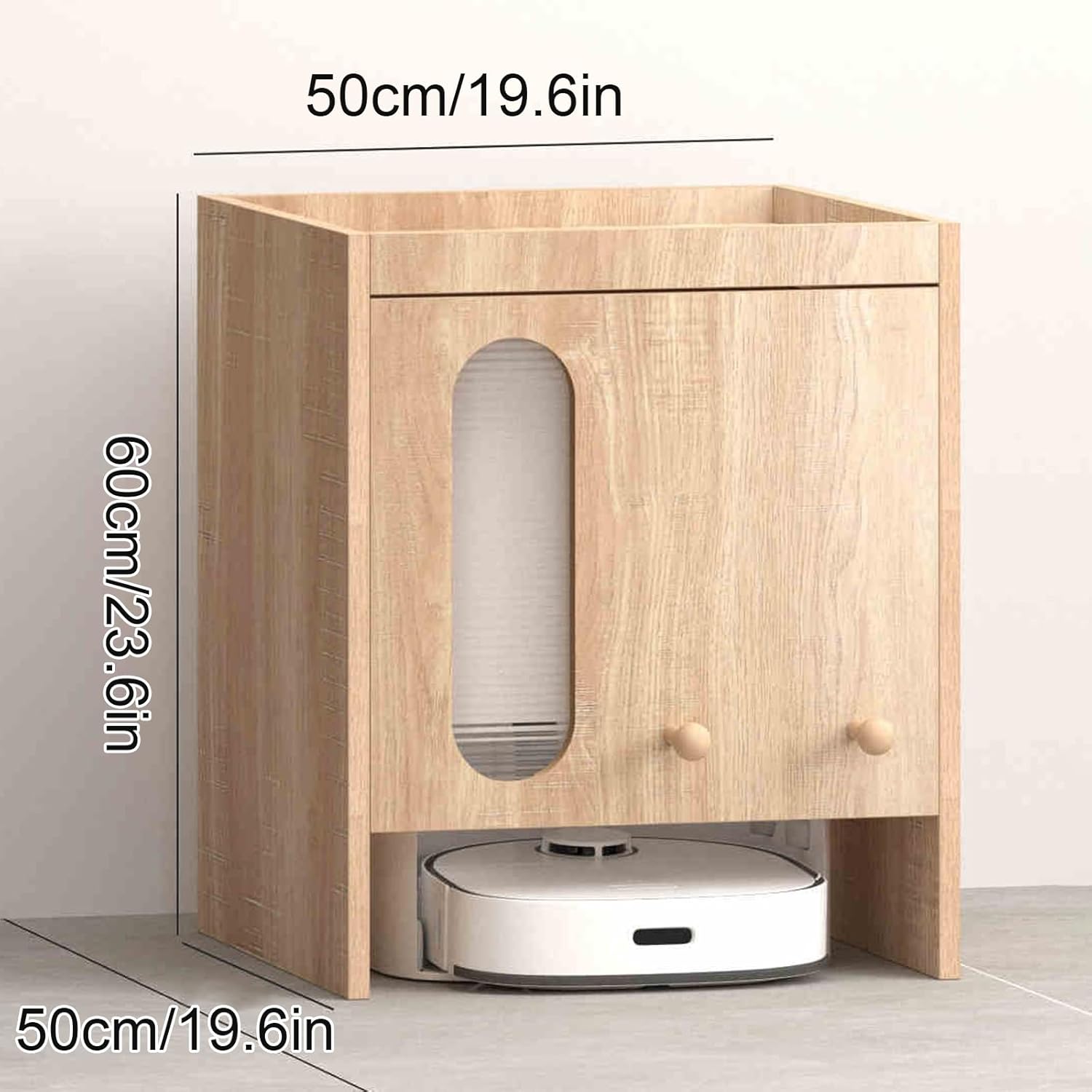 Sweeping Robot Storage Rack Wooden Modern Hiding Robot Vacuum Cabinet Pull-Out Top Panels Small Spaces Bedside Table for Home Office Bedroom 50 * 50 * 60cm(Natural)