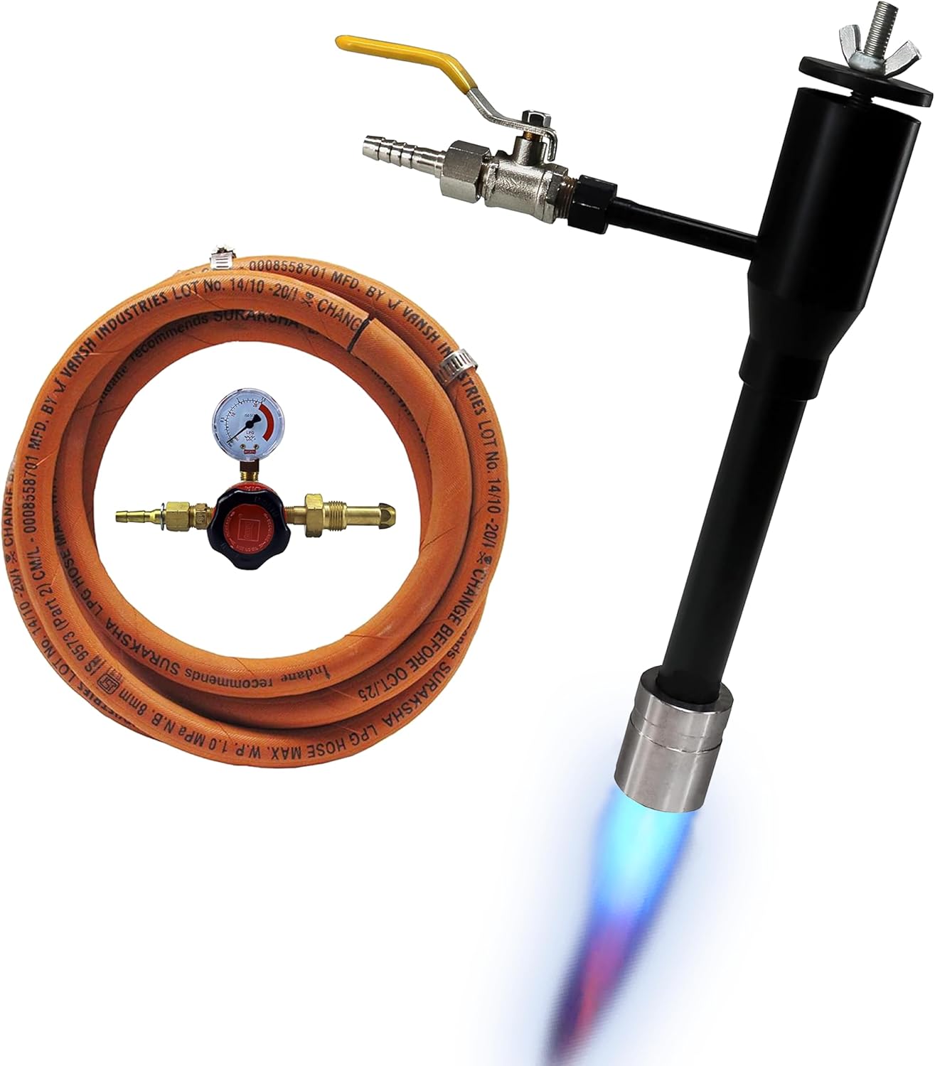 Simond Store Propane Forge Burner Kit, Single Burner for Blacksmithing Furnace Foundry Forge Jewelry Making Raku Kiln Farrier - MS Forge Burner with Hose Valve and Regulator