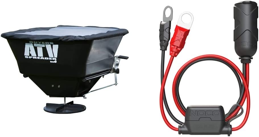 Buyers Products ATV Broadcast Spreader, All-Purpose Spreader for Salt, Seed & Fertilizer + NOCO GC018 15A 12V Adapter, Heavy-Duty Cigarette Lighter Plug, and Female Socket