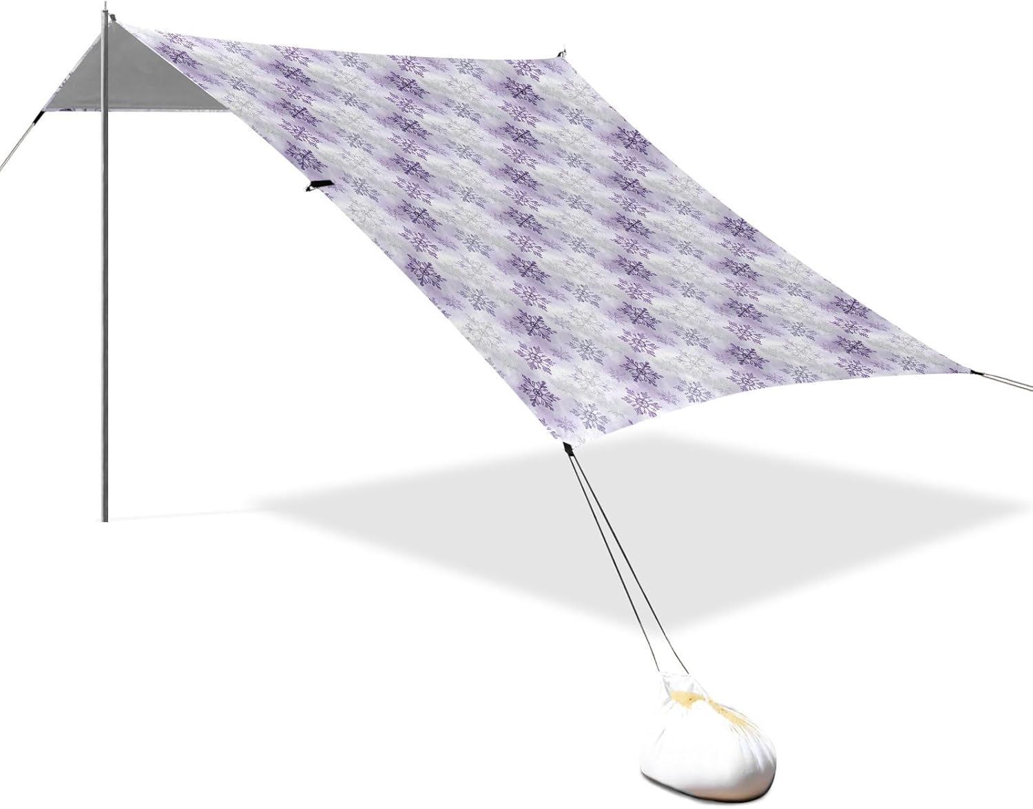 Christmas Purple Snowflake Pattern Waterproof Beach Tent & Canopy for Camping, Picnics, Backyard & Fishing UPF50+ Protection Sun Shelter with Sand Shovel, Sandbags