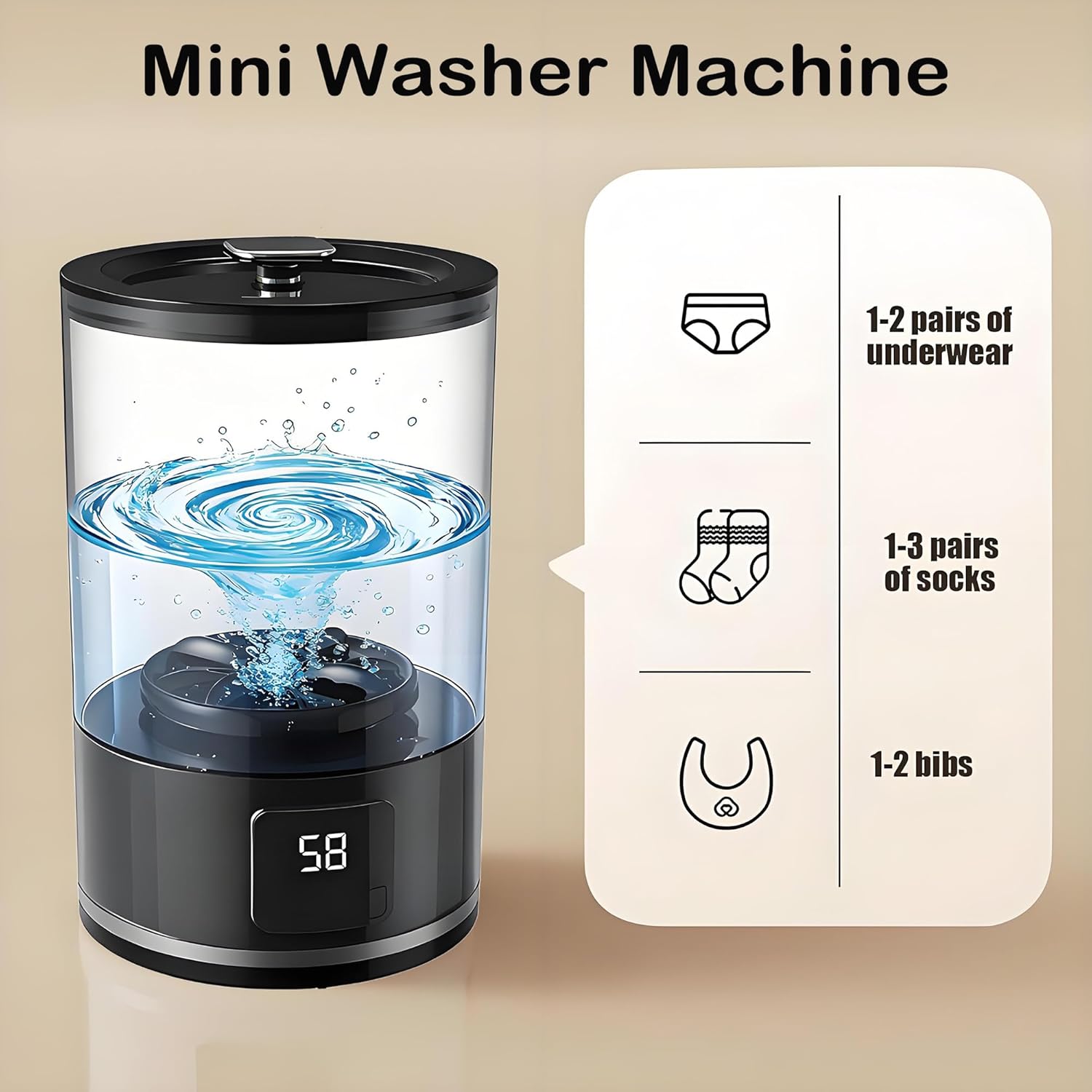 Underwear Washer, Portable Mini Washing Machine, Rechargeable small washing machine for Socks, Bras, Baby Clothes | Suitable for Travel & Dorm Use(black)