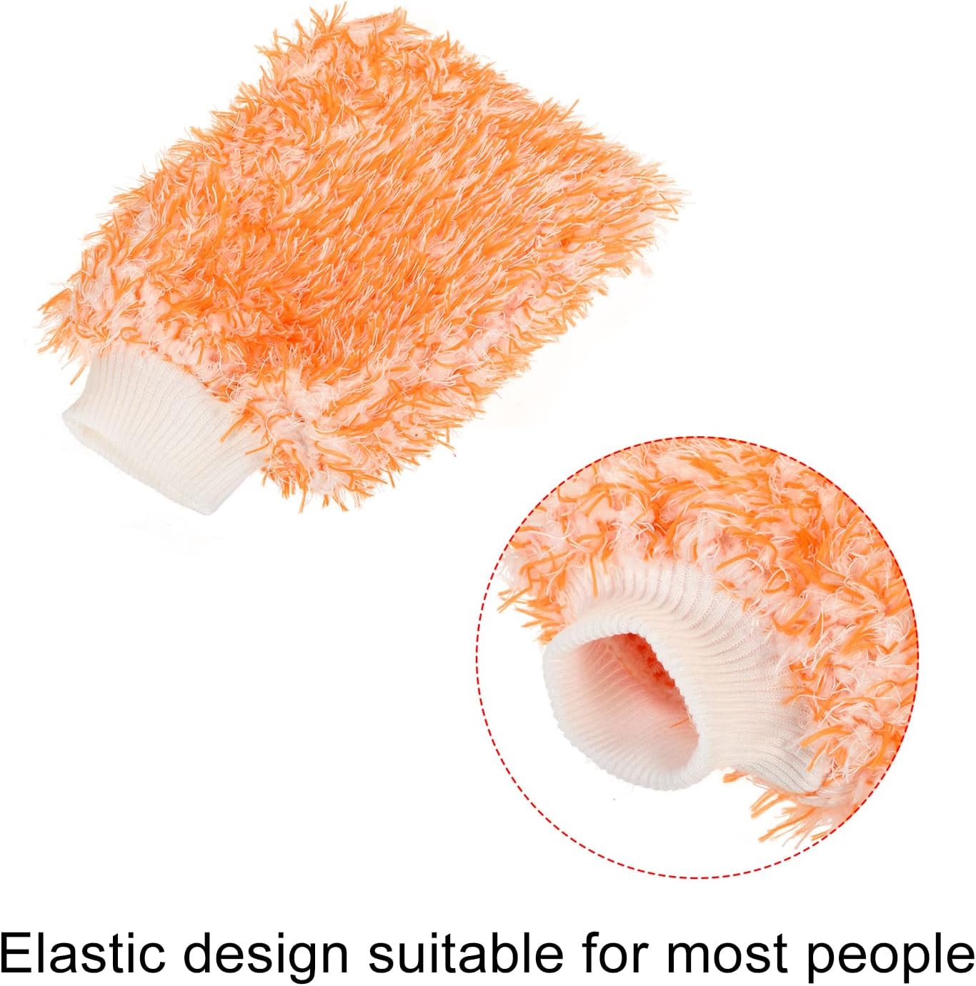 MECCANIXITY Microfiber Wash Mitt Blend Washable Scratch Free Dusting Gloves for House Cleaning, Orange White Pack of 3