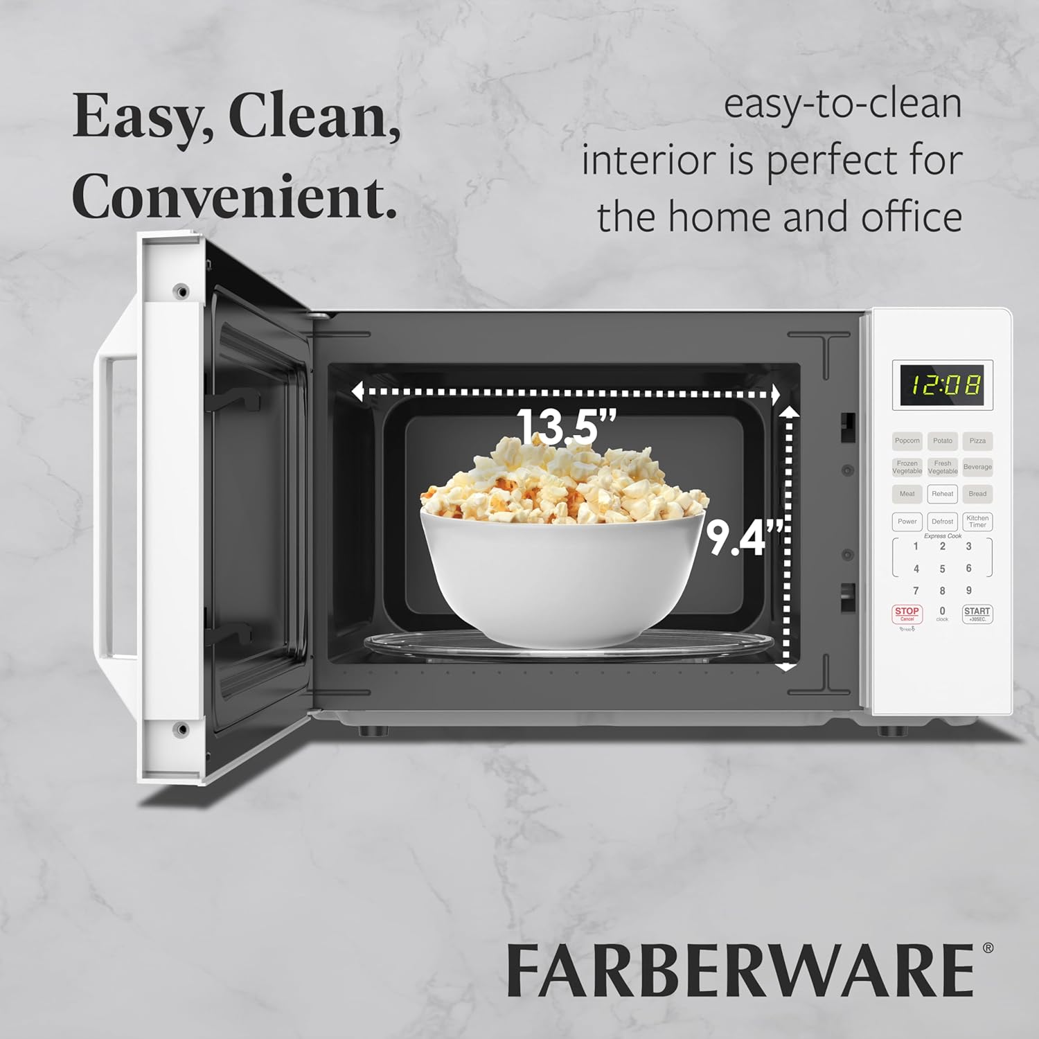 Farberware FMO11WEIWH 1.1 Cu. Ft. 1000-Watt Countertop Microwave Oven, White – Compact Microwave with Reheat Function, Express Cook, and Kitchen Timer