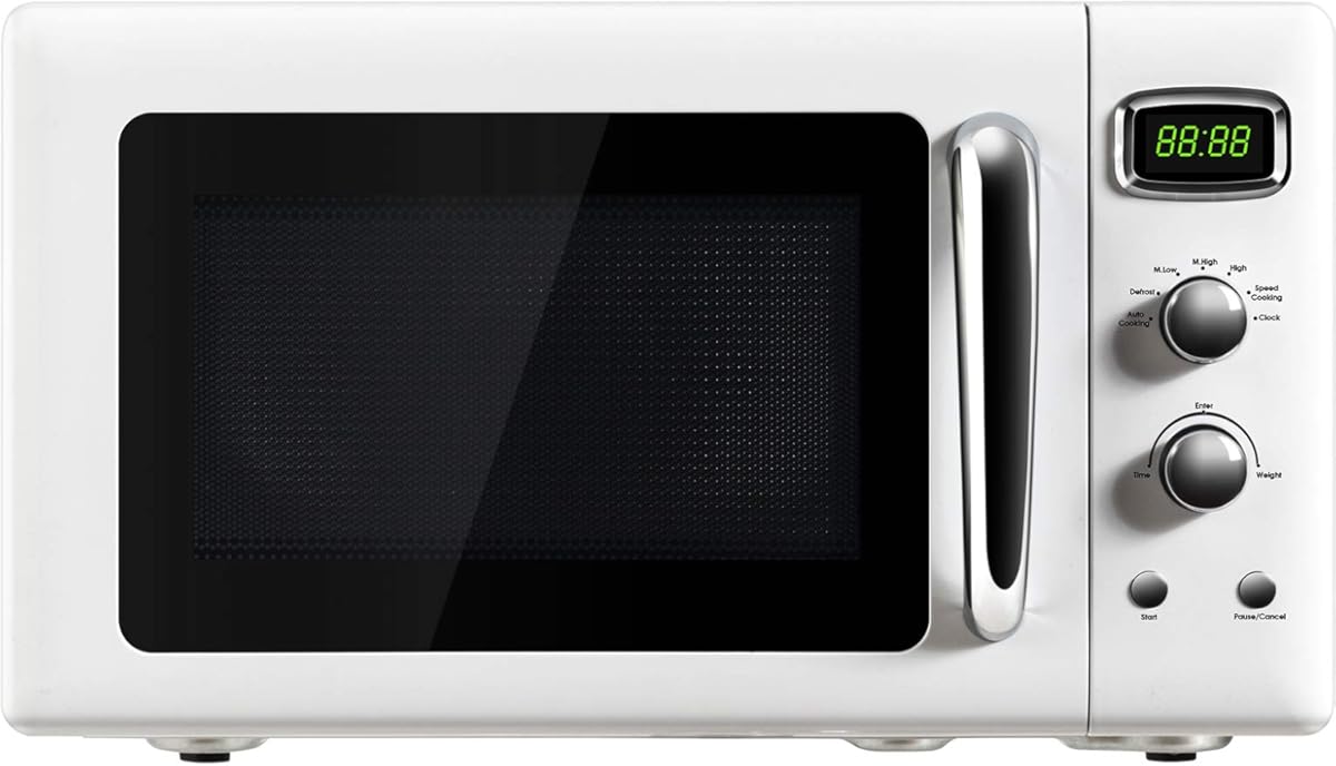 ARLIME Retro Microwave Oven, 900W/0.9Cu.Ft, Small Countertop Microwave w/Defrost & Auto Cooking, LED Display, Pull Handle, Easy Clean Stainless Steel Interior, Child Lock, ETL Certification