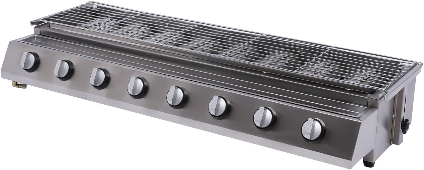 8 Burners Gas BBQ Grill,Stainless Steel Patio Garden Barbecue Grill with Adjustable Height, Flat Top Gas Grill,Countertop Flat Top Griddle for Outdoor Cooking Camping BBQ