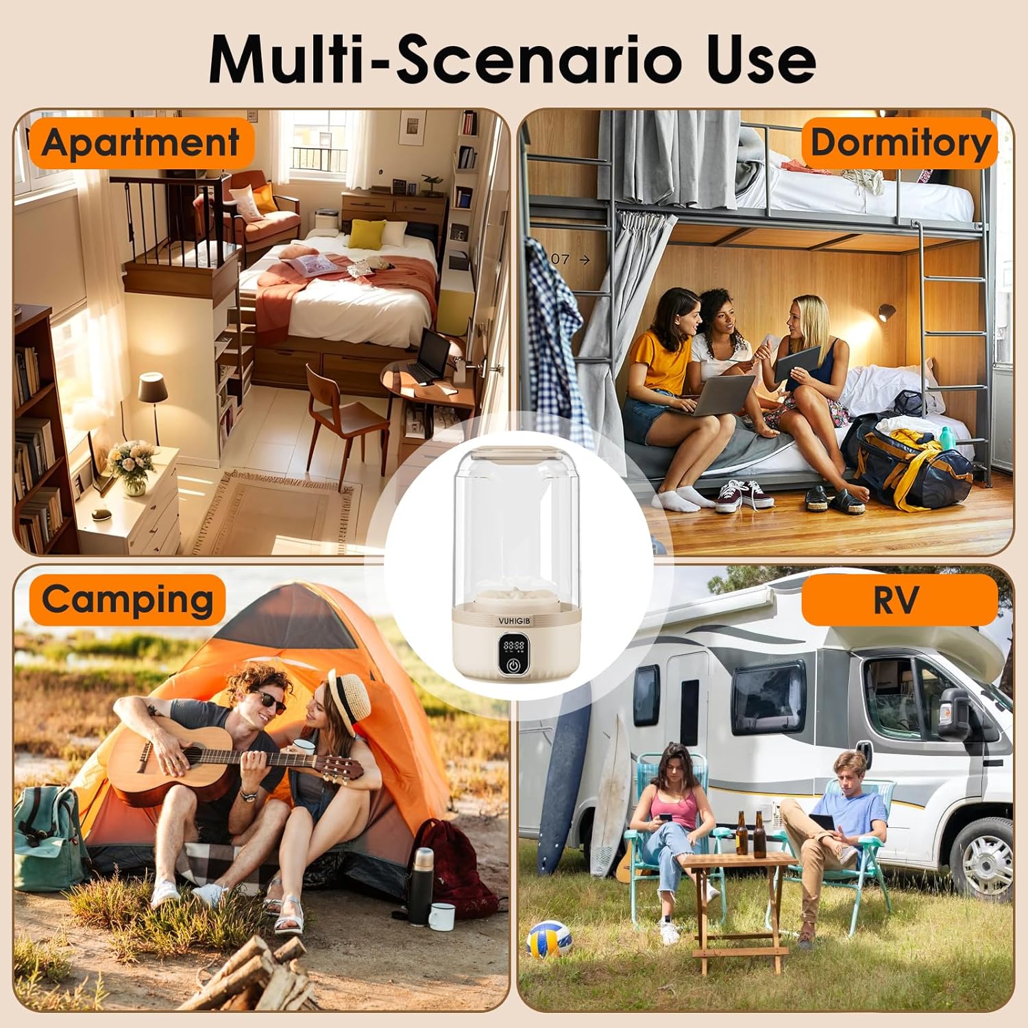 Portable Washing Machine, 7000mAh Rechargeable Wireless Washer with 10 PCS Clothespins Deep Cleans Baby Clothes Underwear Socks Delicates 1.5L Mini Washer for Travel Camping Dorm RV Apartment (Khaki)