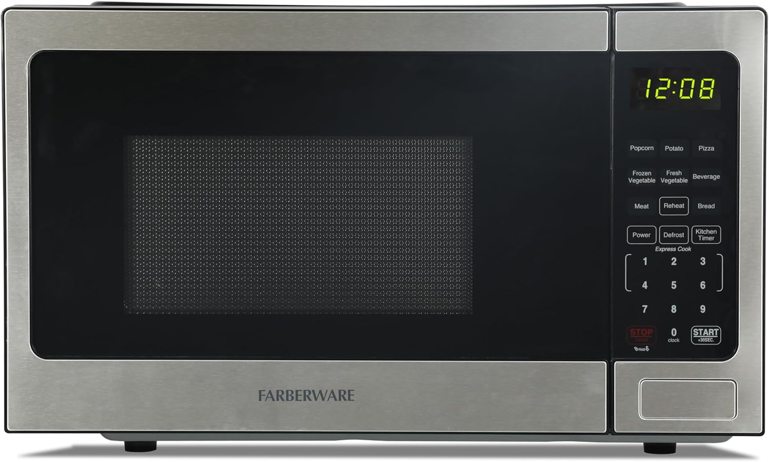 Farberware 0.9 Cu. Ft. Countertop Microwave Oven – 900 Watts Power, Auto Cook Settings, Defrost, Easy Clean and Child Safety Lock - Stainless