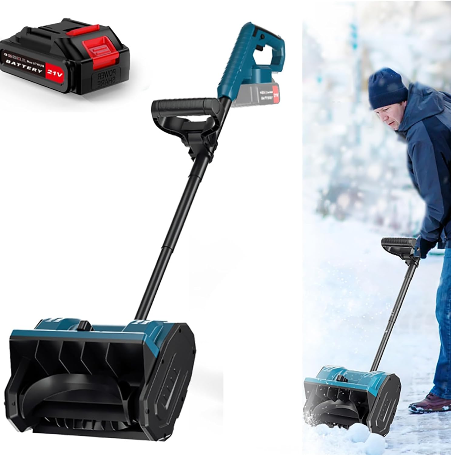 McbeAn Handheld Electric Shovel Snow Thrower, Chargeable Snow Blower with Switch Safety Lock, Foldable and Efficient Snow Clearing, for Patios/Decks, Sidewalks, Driveways, Walkways, Steps