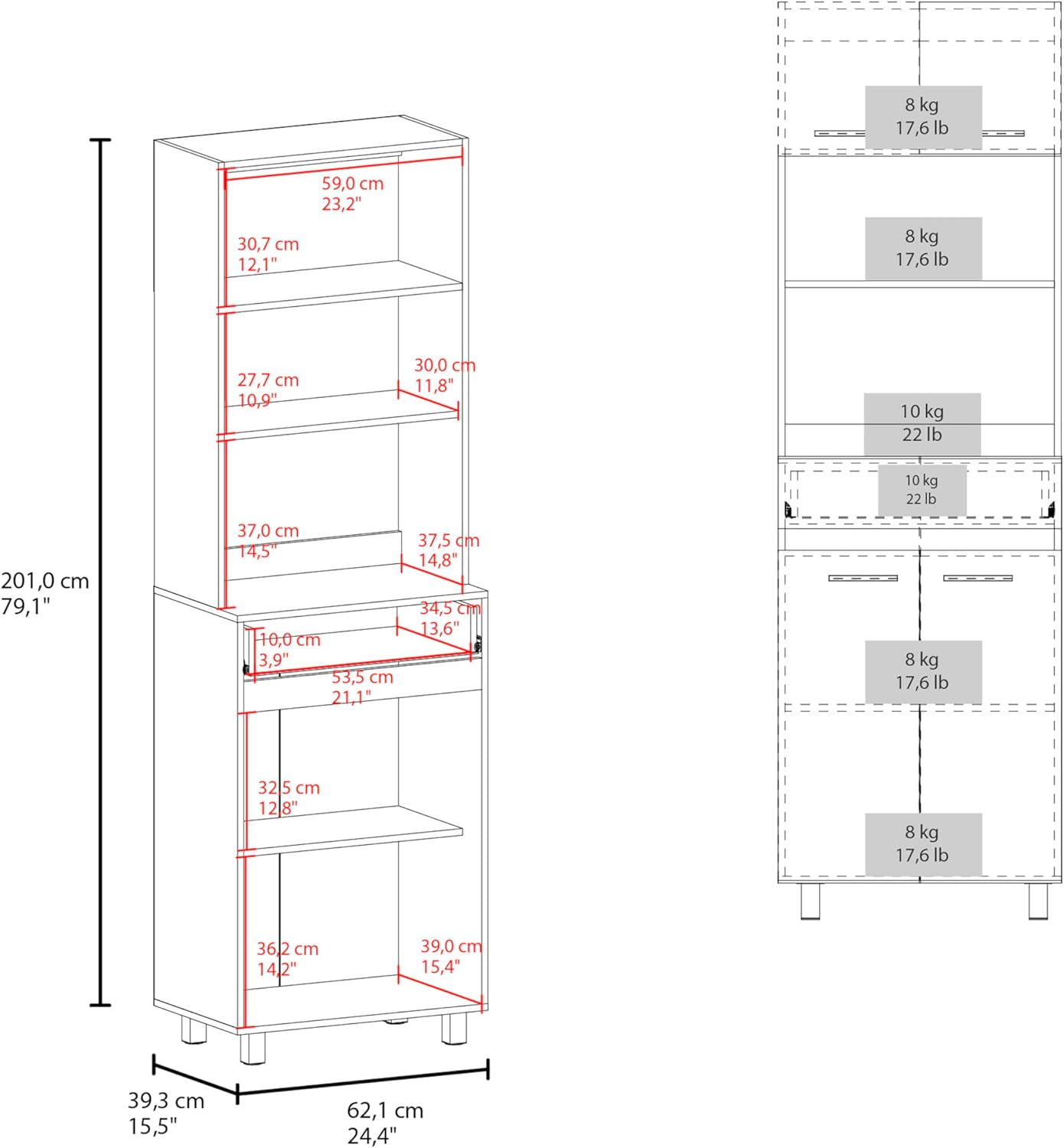 espidoo Sicilia Pantry Cabinet Kitchen Storage: Modern Dual-Door Freestanding Unit with MDF Frame & White/European Ash Finish - Organize Food Dishes & Appliances for Compact Kitchens & Laundry Rooms
