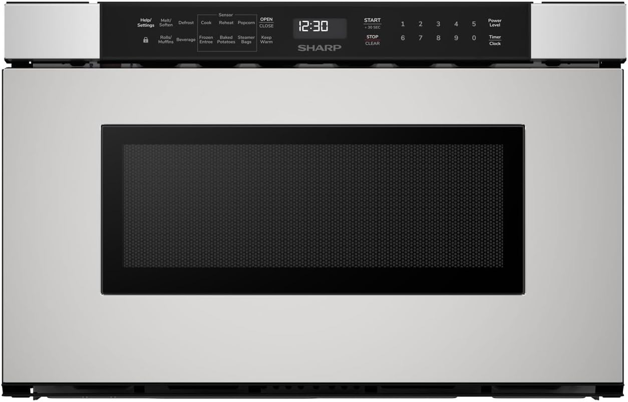SHARP SMD2440JS Microwave Drawer Oven, 24-inch, 1.2 Cubic Feet, 950 Watt, Angled Touch Control Panel, Stainless Steel