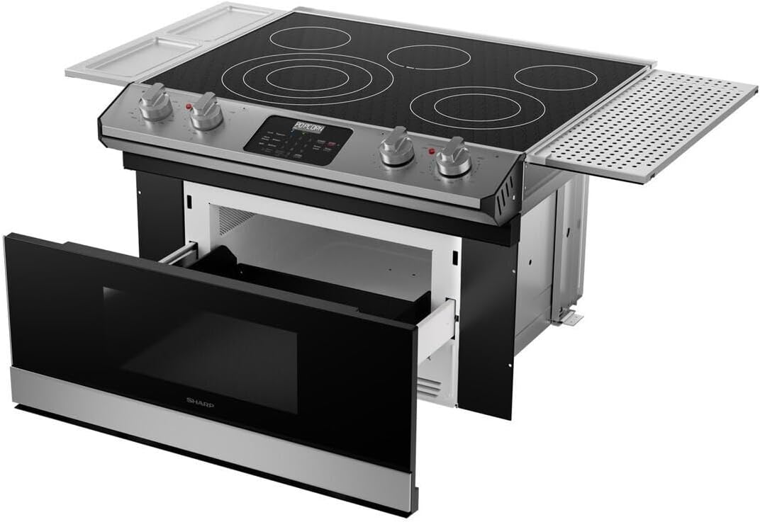 SHARP STR3065HS 30 Inch Smart Rangetop with 4 Cooking Zones, Microwave Drawer Oven, Triple & Double Heater, Warming Zone, Sensor Cook, and Metal Rotary Knobs/Glass Touch Panel