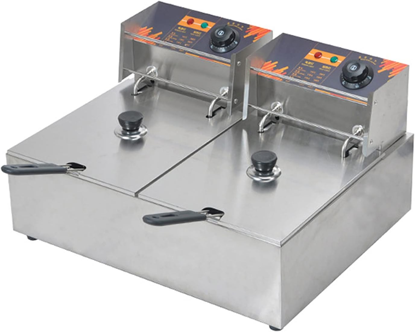 Commercial Fryer, Stainless Steel Fryer with Adjustable Temperature and Temperature Control, Removable Basket and Stainless Steel Lid, for Home and Commercial Use, Easy to r