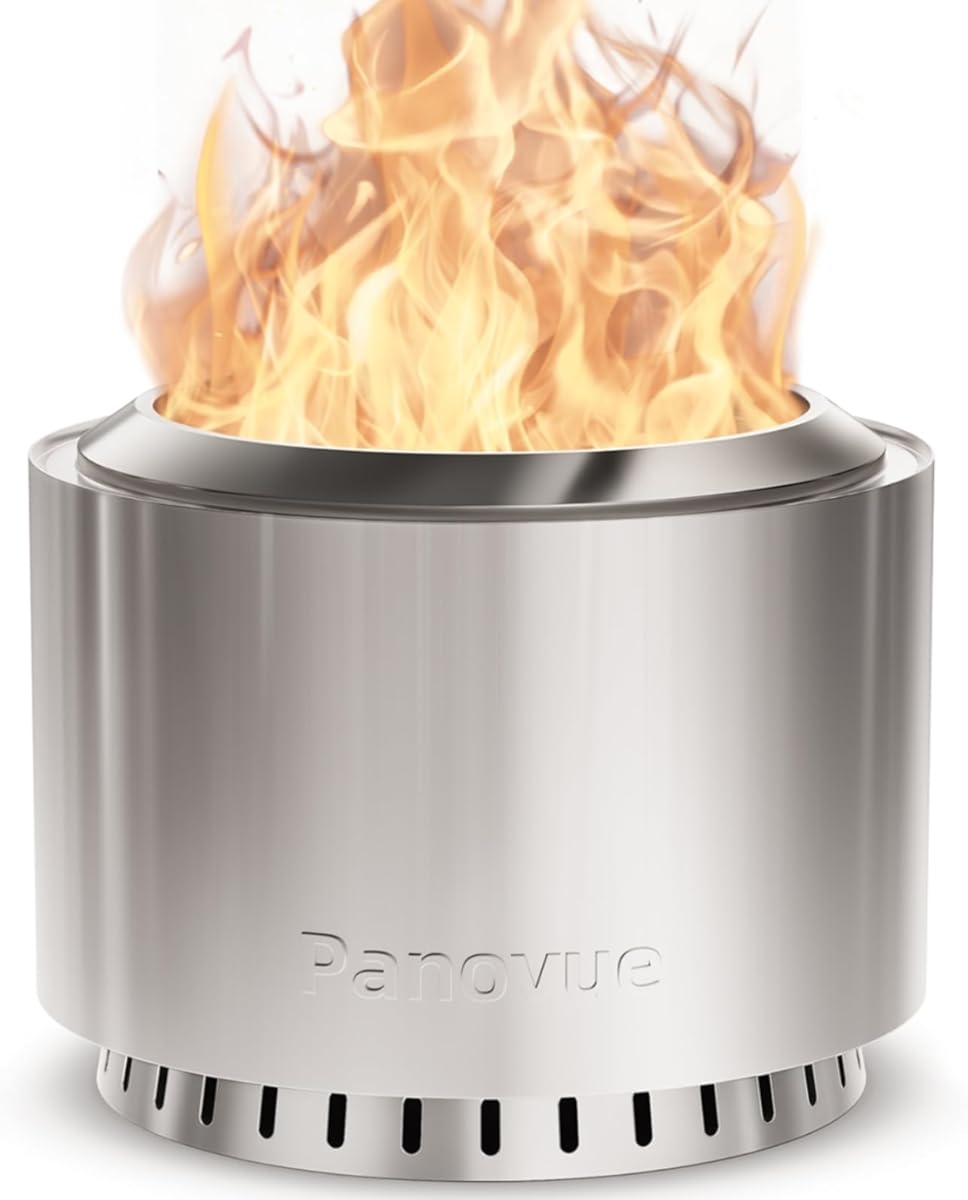 22 inch Smokeless Fire Pit with Waterproof Cover, Stainless Steel Outdoor Smokeless Firepit, Wood Burning Fire Pits for Camping, Bonfire,Low Smoke Firepit for Outside[Slivery]