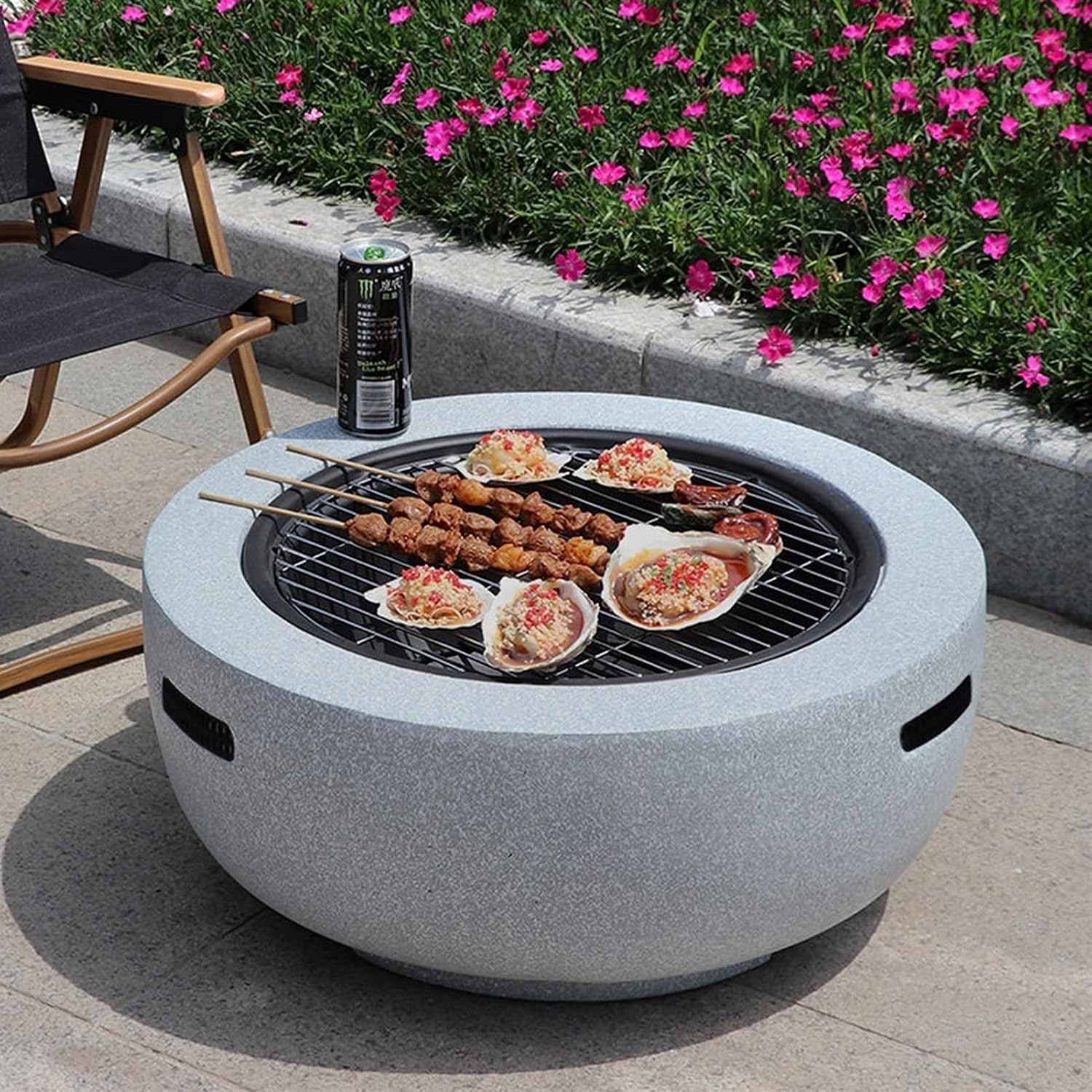 Fire Pit Wood-Burning fire Pit, 23-inch Outdoor fire Pit, Barbecue fire Pit Bowl, Imitation Marble Garden fire Pit