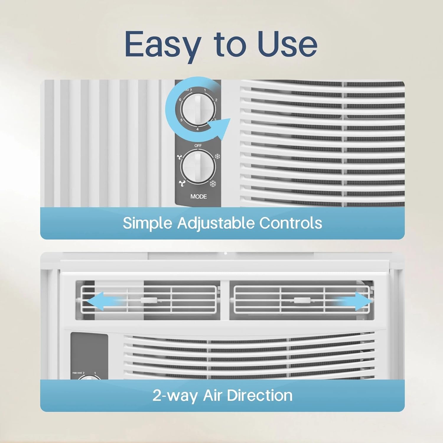 PhiloDeco 5000 BTU Window Air Conditioner Easy Cool - Capable of Cooling Up to 150 sq ft. 2 Fan Speeds, 4-Way Air Direction, Mechanical Control, Filter, for Small Room Air Conditioner, Small Ac Unit