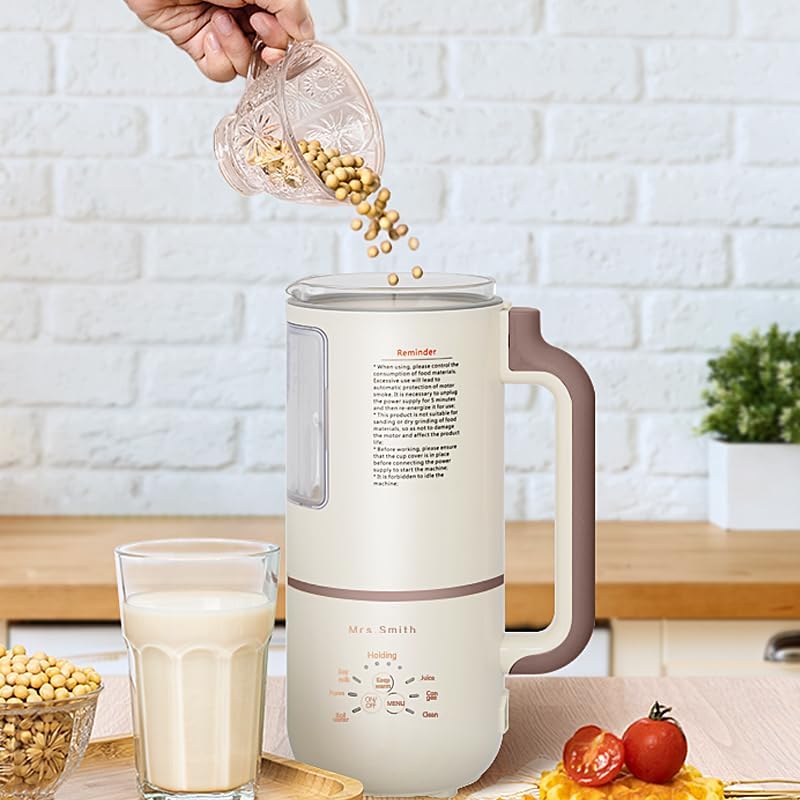 Mrs.Smith Electric Oat Milk Maker, White, Automatic Plant Based Milk Machine, Countertop Blender with Display Window