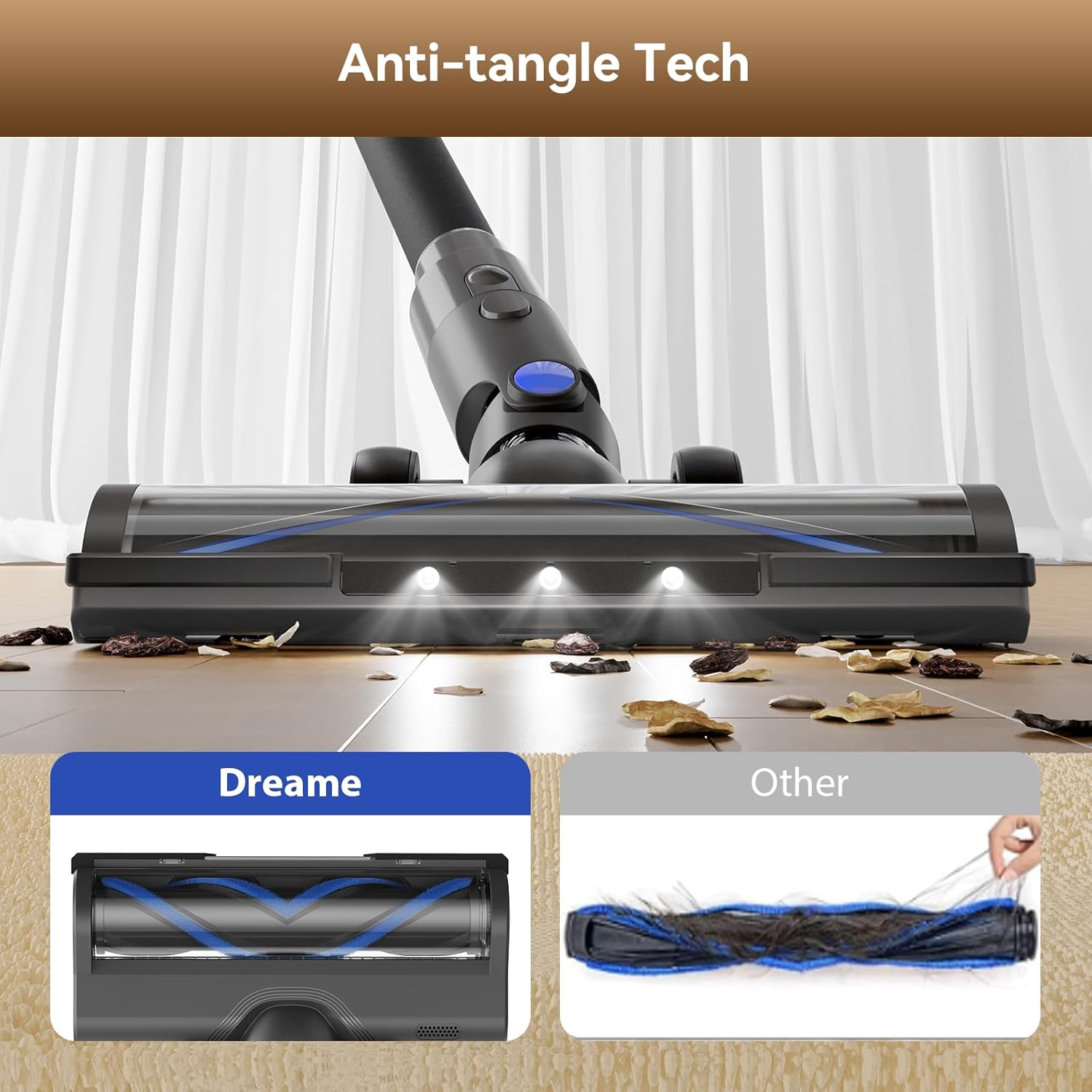 DREAME J30-W Cordless Vacuum Cleaner with LED Headlights, 450W Powerful Suction, 65-Min Runtime, Detachable Battery, One-Touch Emptying, Stick Vacuum Cleaner for Pet Hair, Carpet & Hard Floor