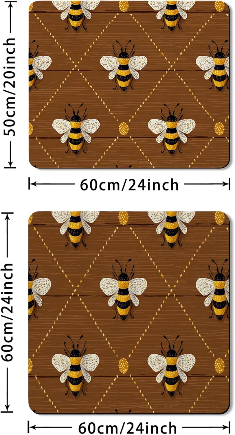 Bee Pattern Washer Dryer Top Protector Mat, Rustic Farmhouse Honeybee Laundry Machine Dust Covers, Summer Decor Rubber Anti-slip Waterproof Washer And Dryer Mats for Laundry Room 24x24 Inch