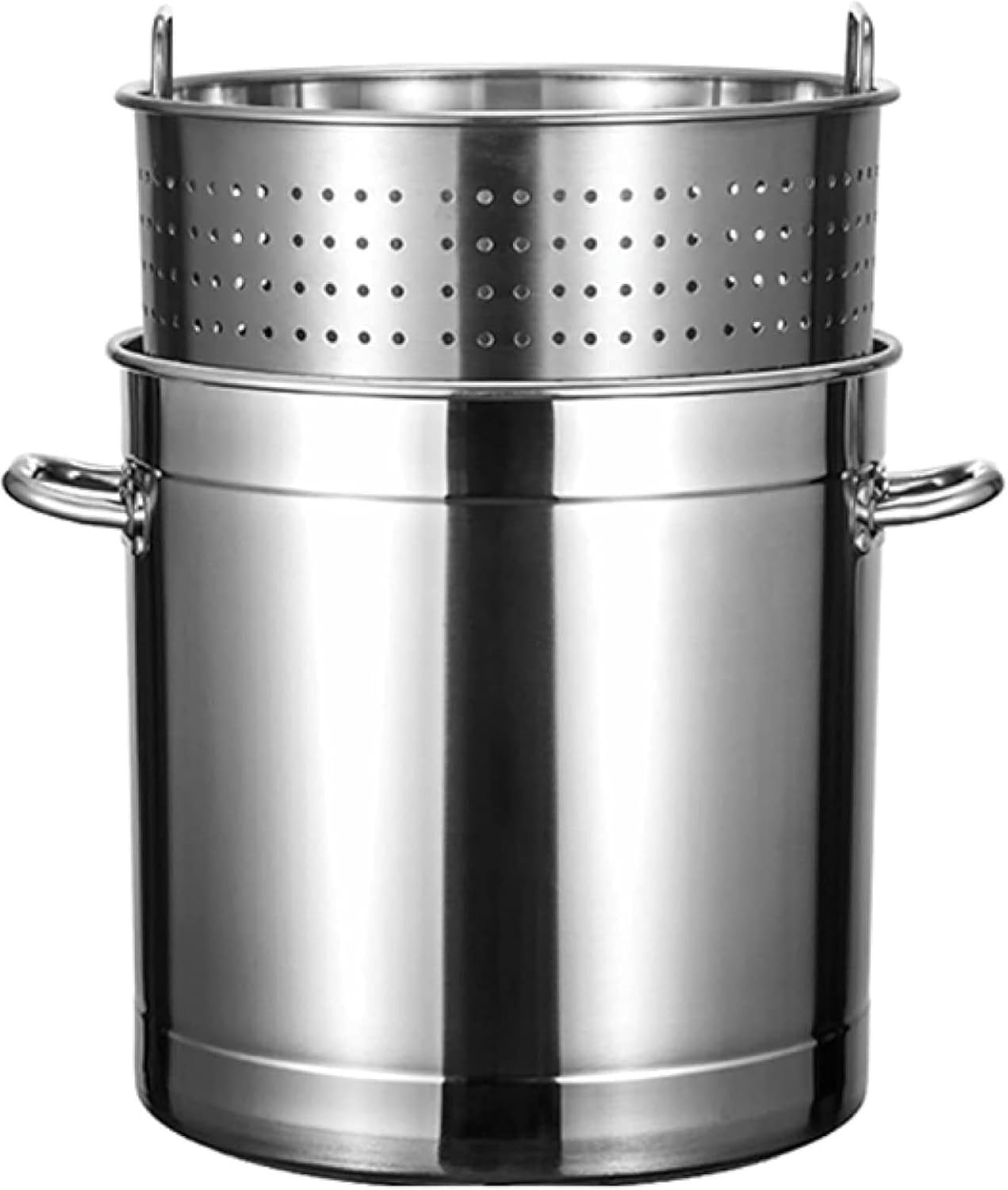 Stainless Steel Stockpot for Crawfish, Seafood, Turkey Fryer Pot with Strainer Basket & Lid for Steaming Crab, Lobster - Outdoor Cooking (Siliver 70L)