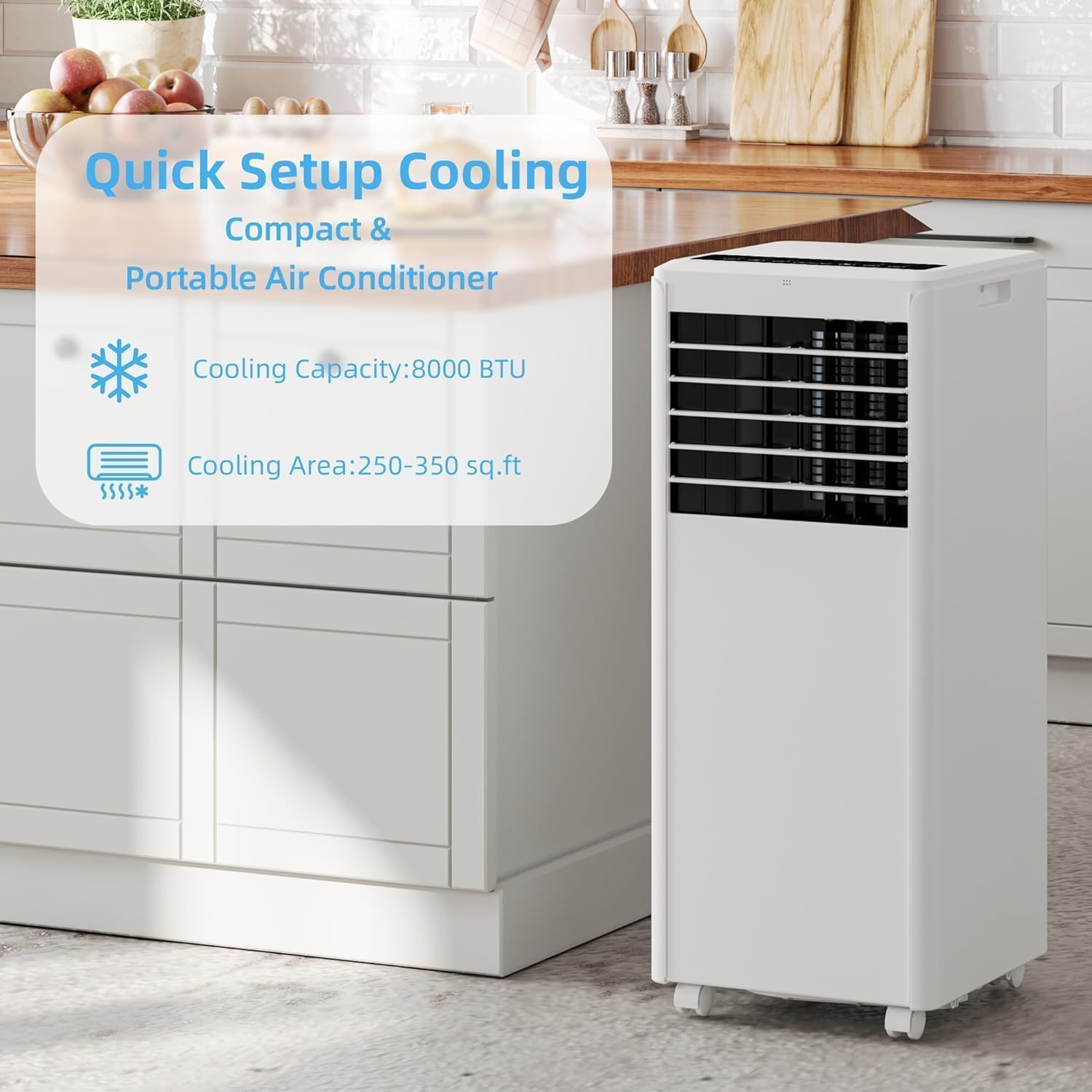 Portable Air Conditioner, 3-in-1 Air Conditioners Function, Cool, Fan, Dry, Auto, Sleep Modes, Fast Cooling, LED Display, Cools Room up to 350 sq. ft, Exhaust Hose & Window Kit, 115V