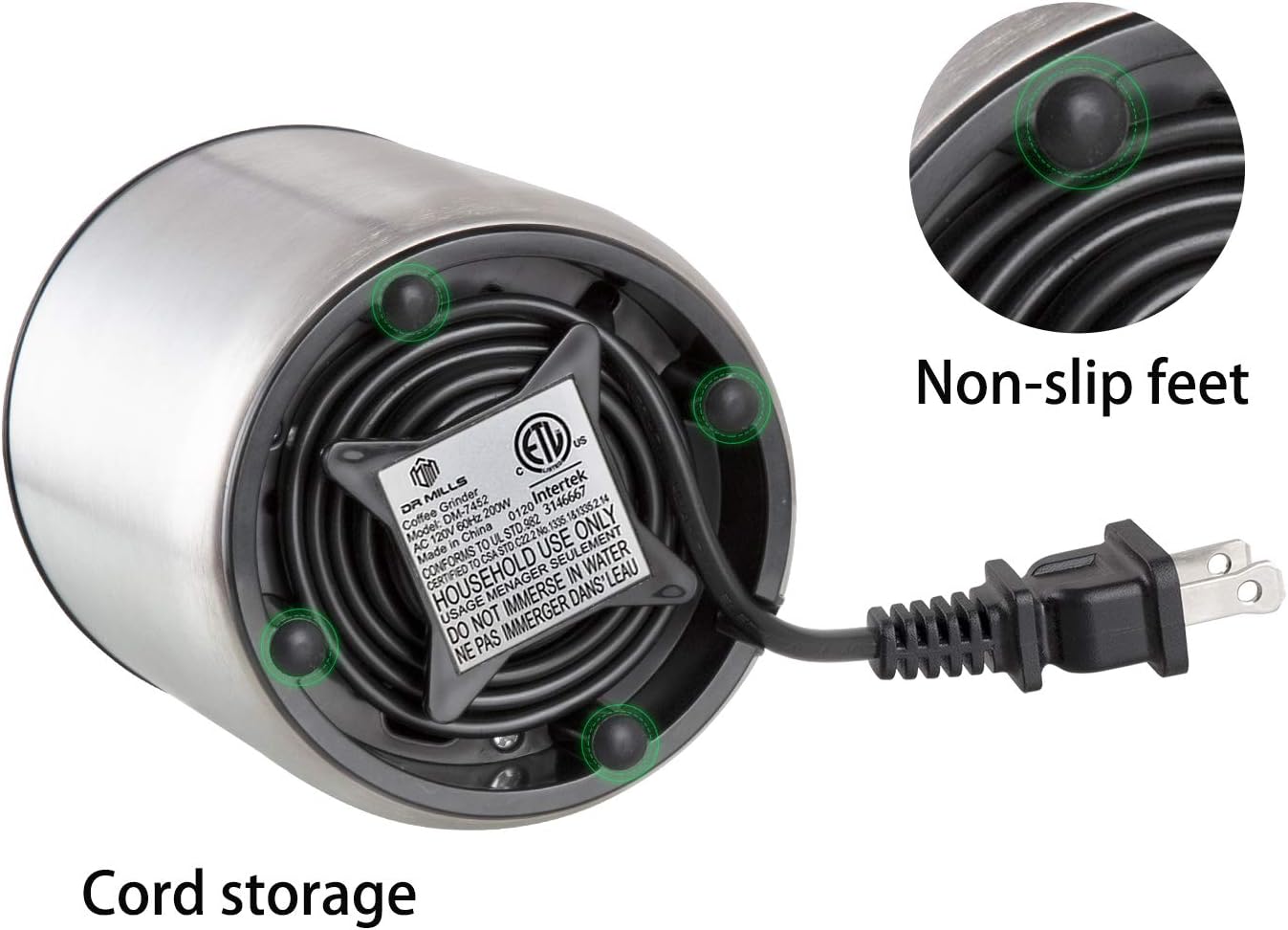 DR MILLS DM-7452 Electric Coffee Grinder,Spice Grinder Electric and Chopper,Detachable Cup, Diswash Free, Blade & Cup Made with SUS304 Stainless Steel