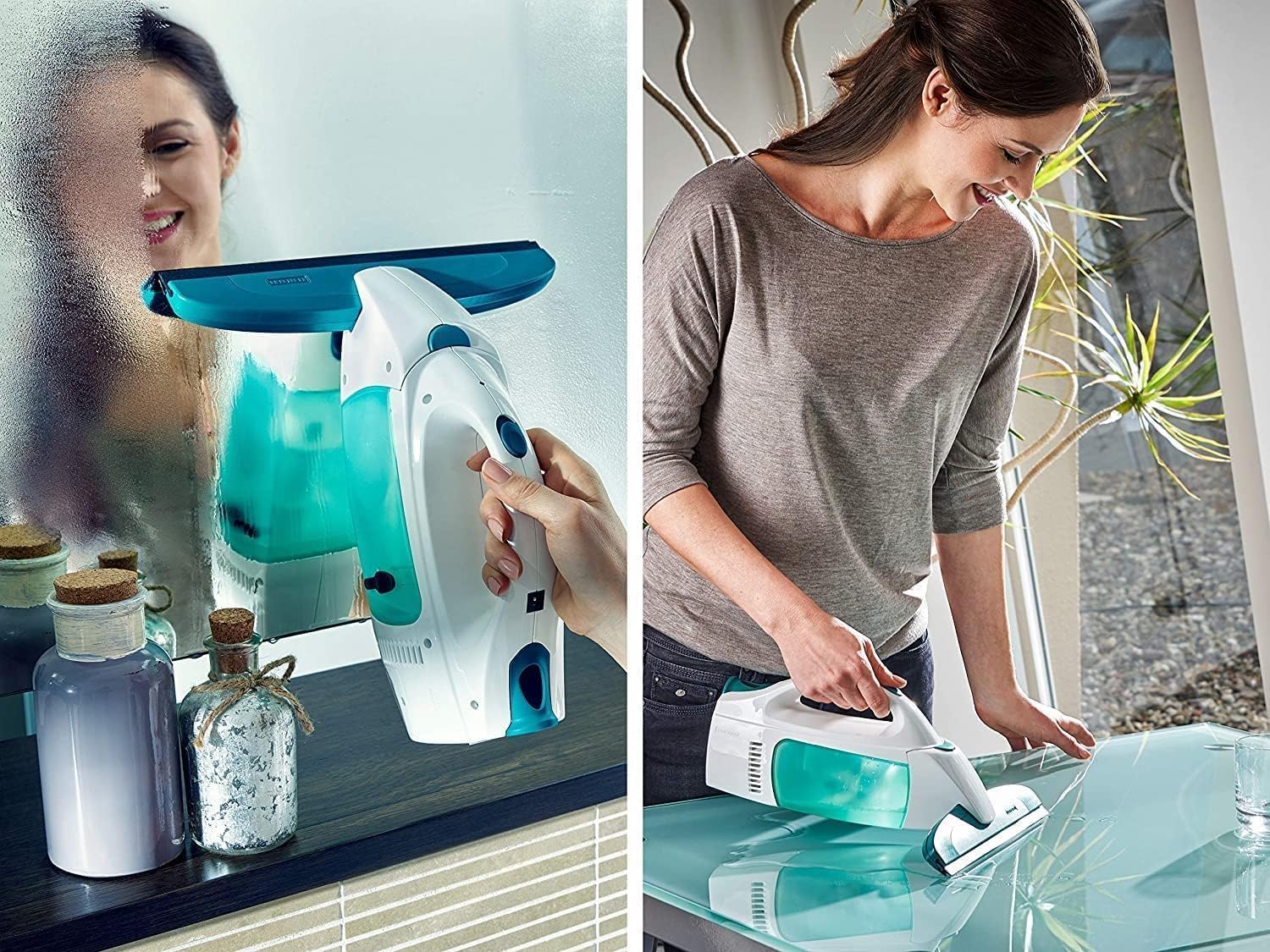 Leifheit Window Vacuum Cleaner Dry&Clean, Modular with Unique Handle System and Intelligent Standby, Window Cleaner, Battery-Powered, White Blue