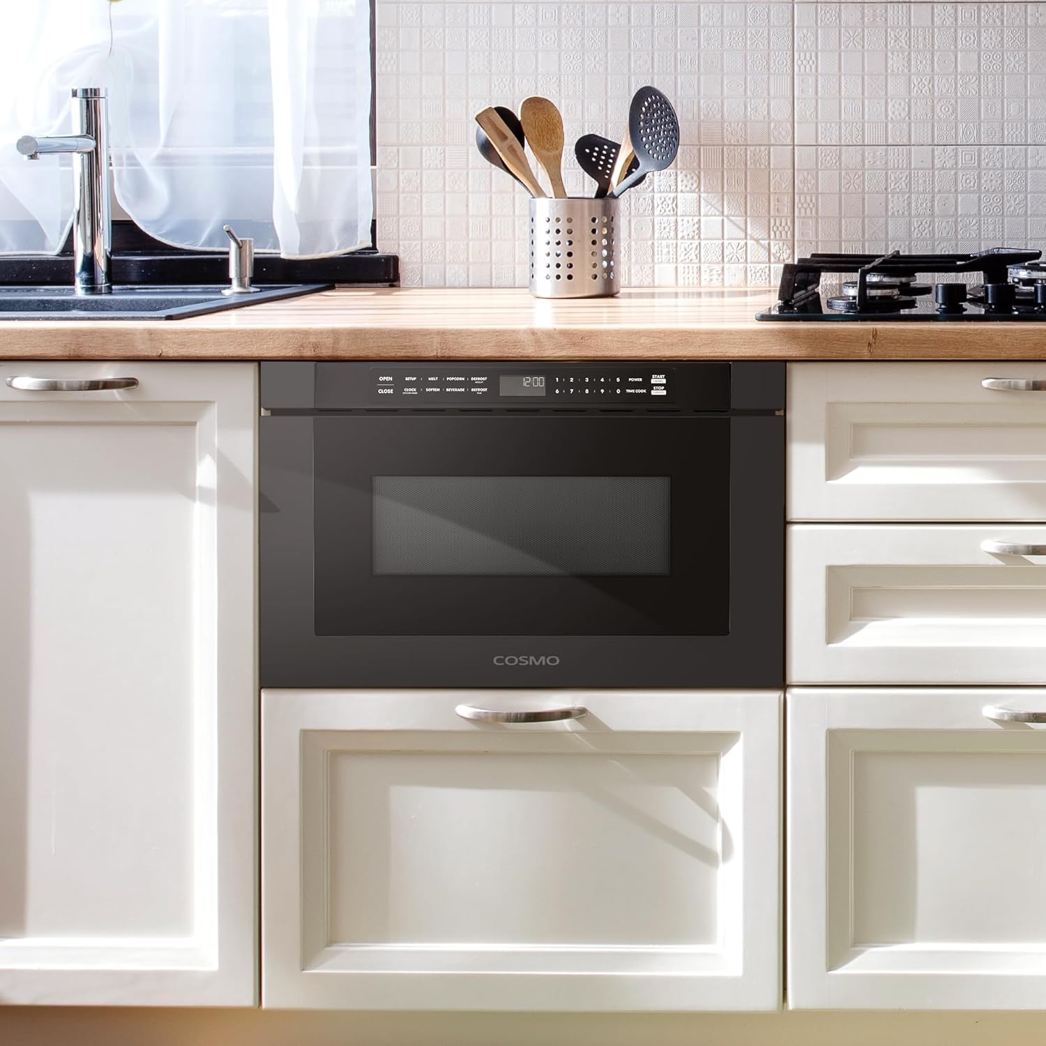 COSMO COS-12MWDBK-NH 24 in. Haven Collection 1.2 cu. ft. Built-in Microwave Drawer, 1000W, Touch Controls, Defrosting Rack in Matte Black