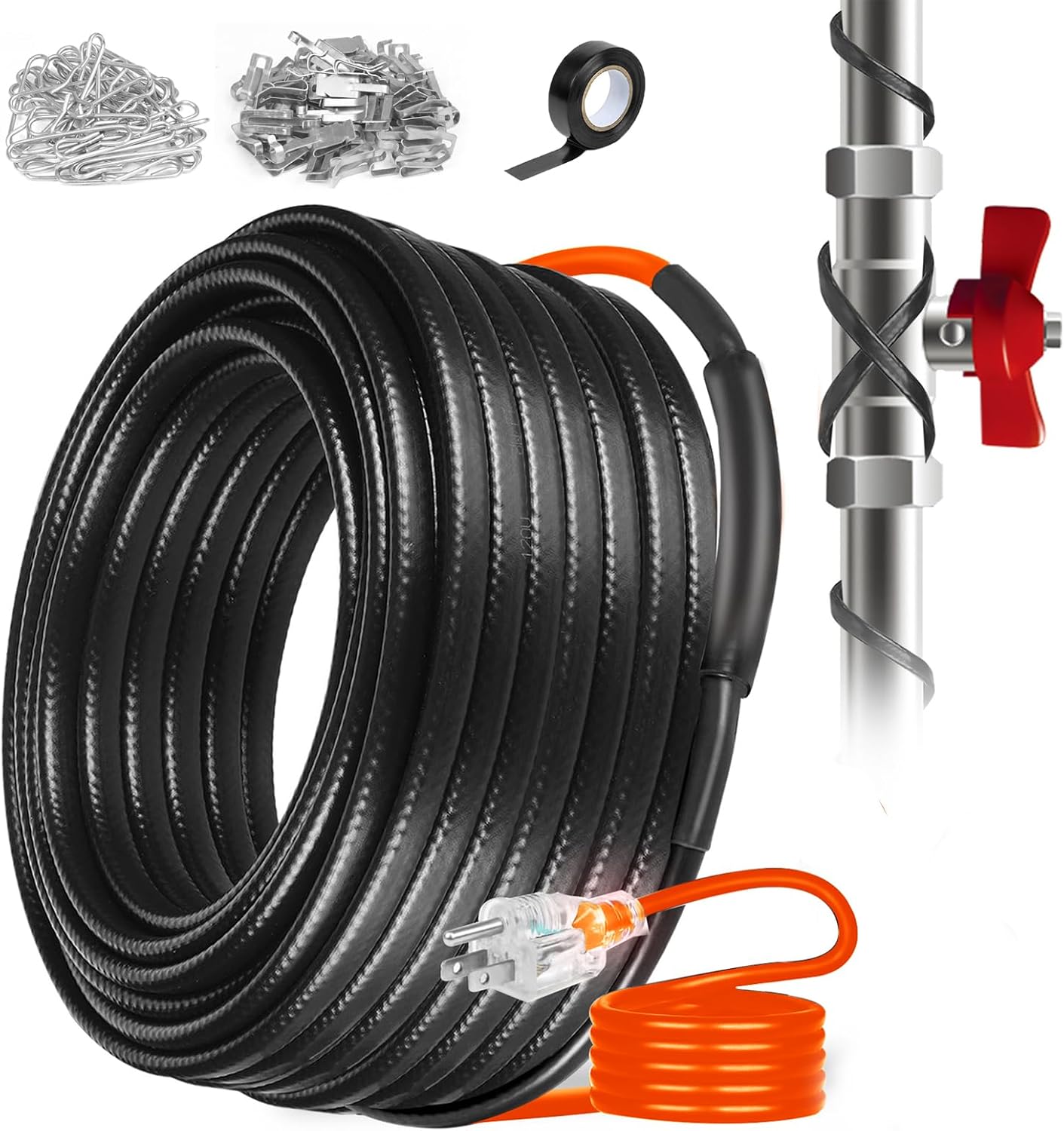 200FT Heating Cable for Metal and Plastic Home Pipes, Energy-efficient, Heat Tape for Water Pipes, Pipe Freeze Protection, Keeps Water Flowing at -40℉, ETL Listed,120V