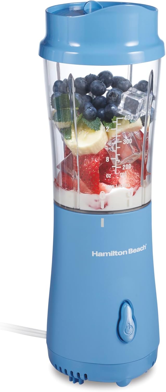 Hamilton Beach Portable Blender Bundle for Shakes and Smoothies with 14 Oz BPA Free Travel Cup and Lid, Durable Stainless Steel Blades for Powerful Blending Performance (51172, 51132)