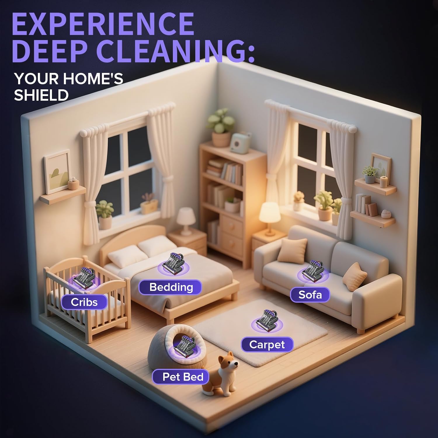 Belife M8 Mattress Vacuum Cleaner, Anti-allergen Bed Vacuum Cleaner with UV & Hot Air & High Heating, 550W 18Kpa Powerful Suction Double-Cup Handheld Vacuum for Bed, Couch, Sofa, Corded (Black)