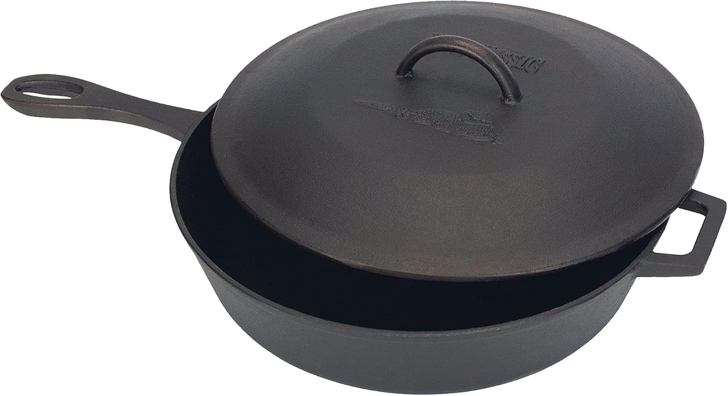 Bayou Classic 7445 5-qt Cast Iron Covered Skillet w/ Domed Self-Basting Lid Features w/ Helper Handle Perfect For Searing & Braising Baking Apple Pies & Cobblers