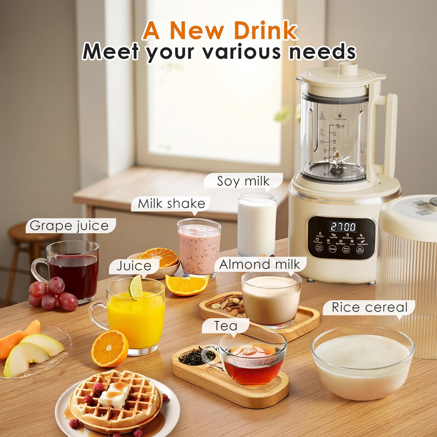 58oz Nut Milk Maker Machine, 10 in 1 Automatic Nut Milk Maker with 20 Blades, LED Display, Soy Milk Maker with 24H Delay Start&12H Keep Warm, Almond Milk Maker for Homemade Oat, Milk Shake, Cream