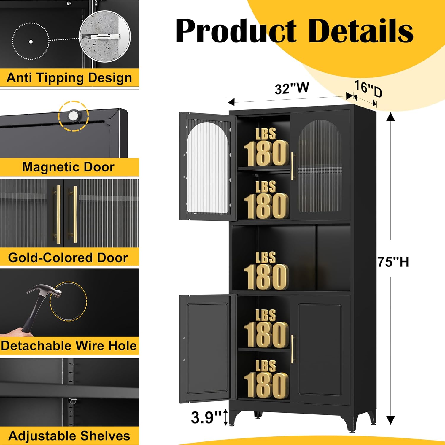 Metal Kitchen Pantry Storage Cabinet，75