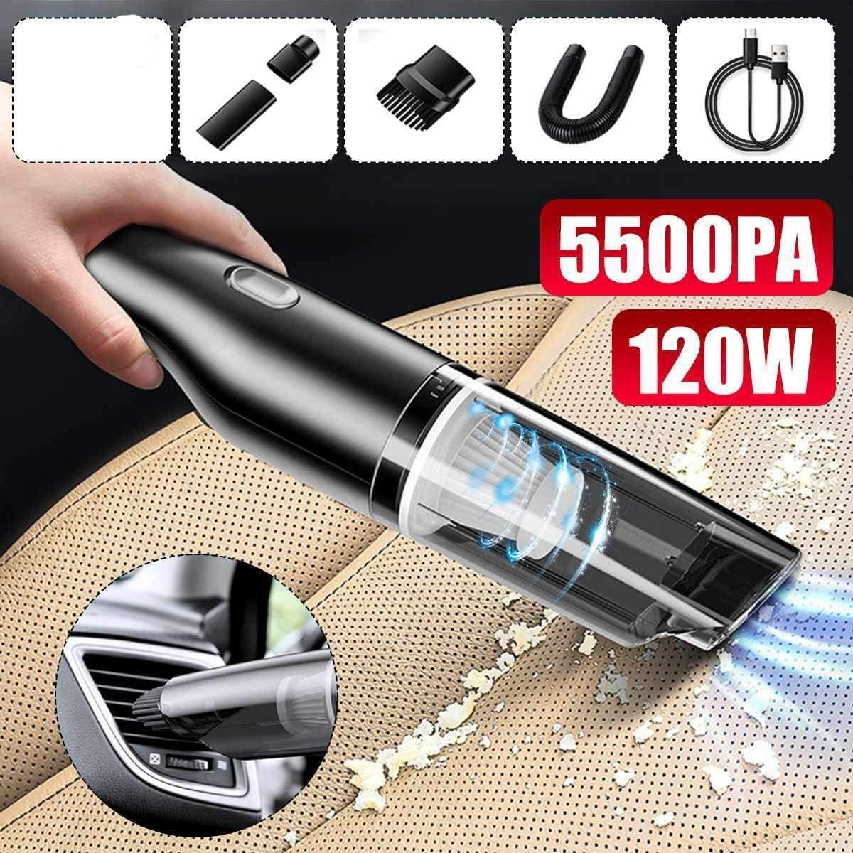 5500PA 120W Portable Cordless Car Vacuum Cleaner Handheld Vaccum Cleaner Rechargeable Wireless Mini Dust Catcher for Car Home