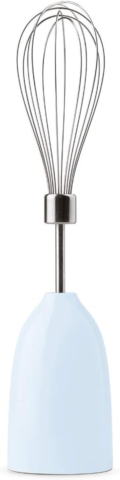 SMEG Handheld Immersion Blender with Beaker, Chopping Bowl w/Lid, Wire Whisk, 5 Speed Controls, made with Stainless Steel Blades and Ergonomic Design (Pastel Blue)