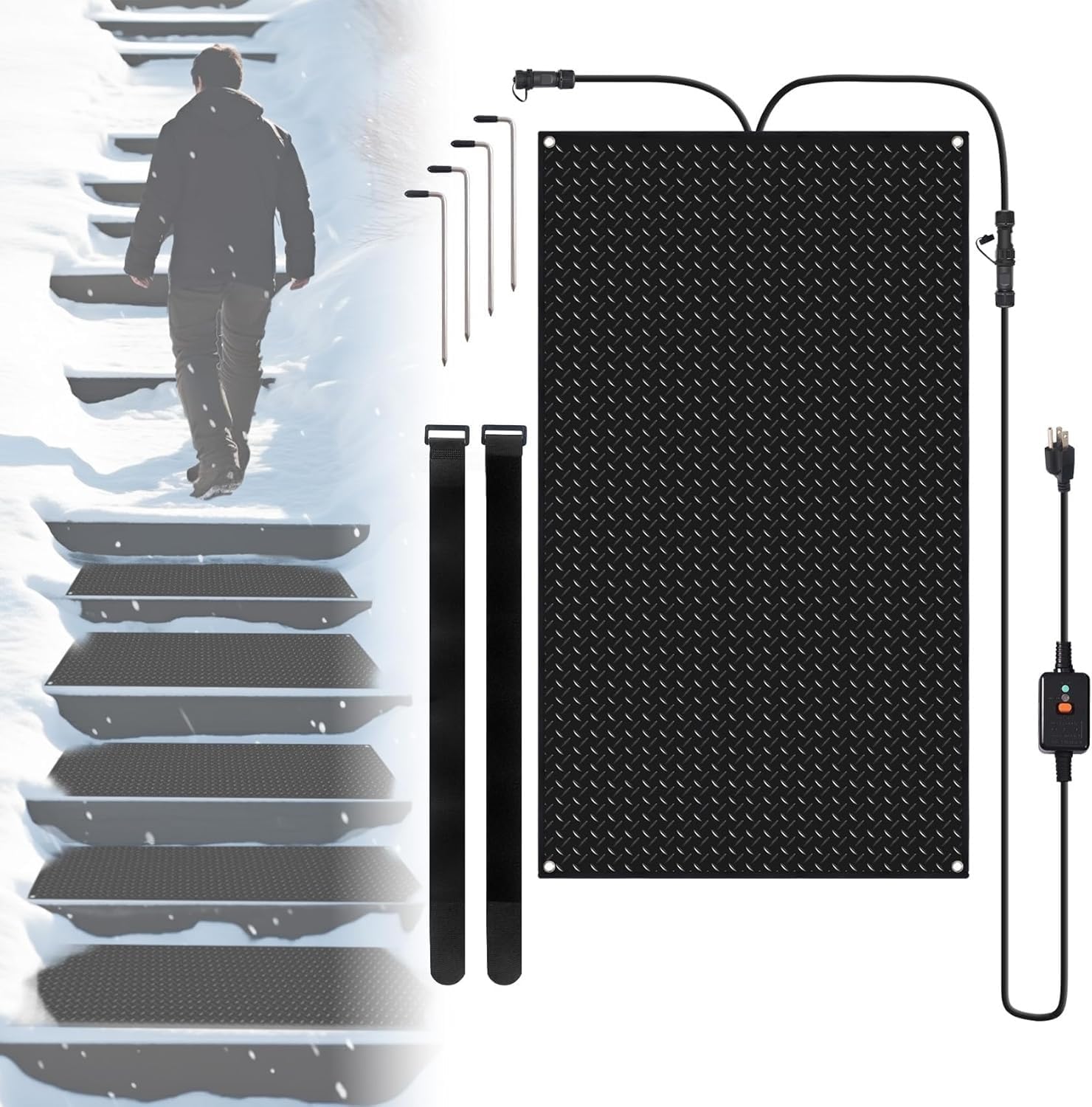 Outdoor Walkway Heating Snow melt mat, Non-Slip Electric pad Foot mat, Suitable for Sidewalk, Garage, Entrance, Stairs(10x48in/(25.4x120cm))