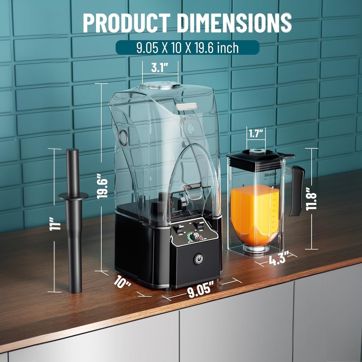 Professional Commercial Blender With Shield Quiet Sound Enclosure 2200W Industries Strong and Quiet Professional-Grade Power, Self-Cleaning, Black