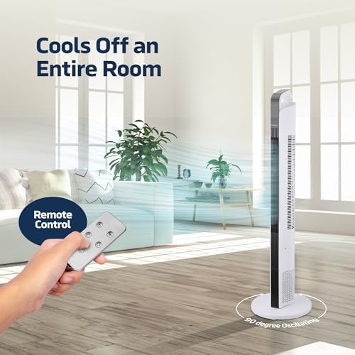 42” Oscillating Tower Fan, 3 Speed Portable Fan Tower With Remote Control, Quiet Operating Floor Fan for Bedroom with 7.5 Hr Auto Off Timer, Modern Design Room Cooling Fan For Home & Office