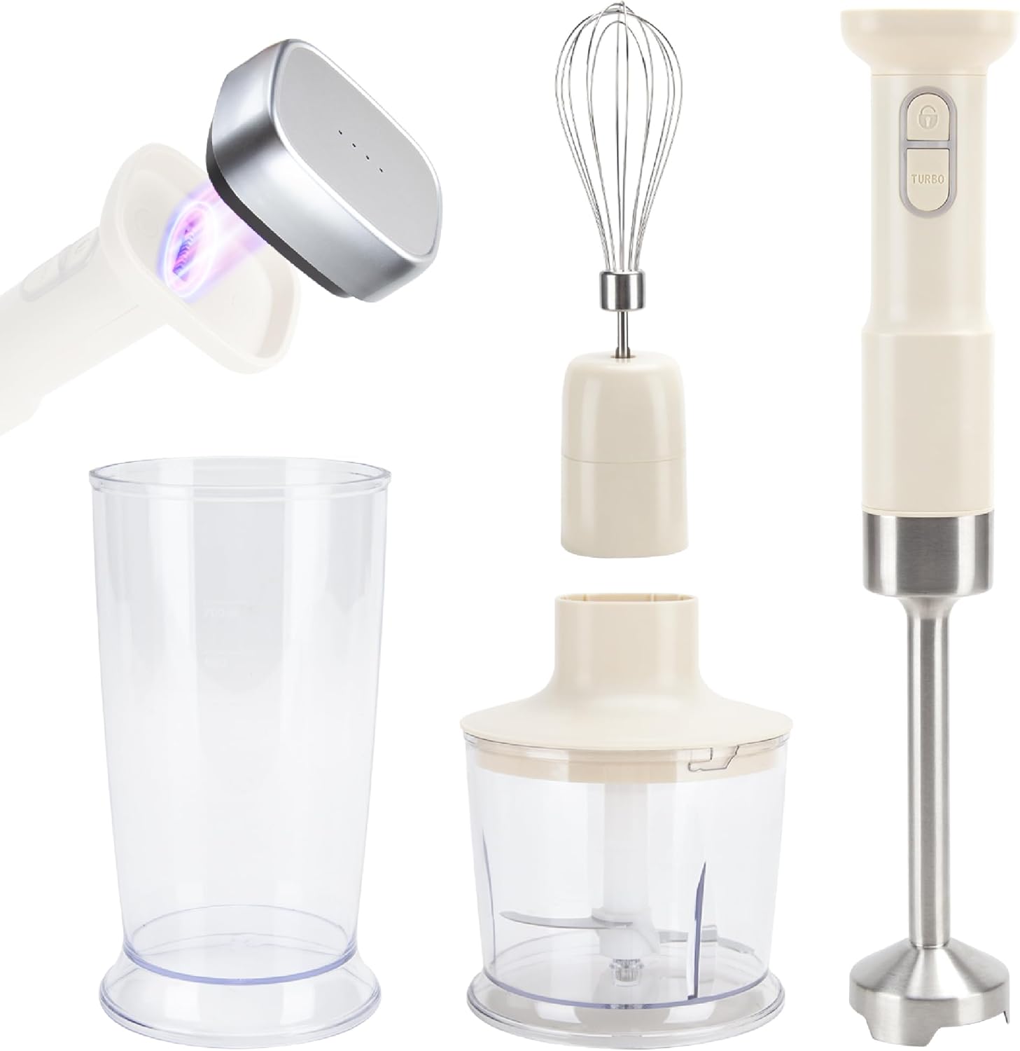 CARTMAN Cordless 3 In 1 Immersion Hand Blender with Removable Battery, with Stainless Steel Blade, Chopper, Whisk, for Soup, Juice, Outdoor Picnic,Variable Speed, Dishwasher-Safe