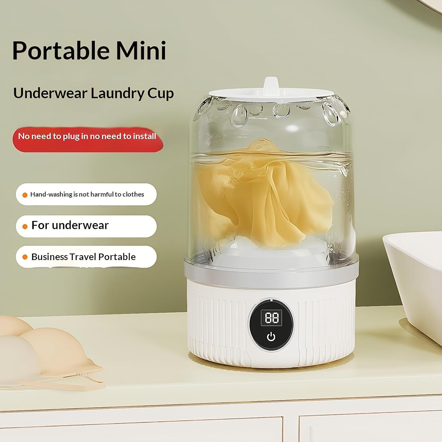 Mini Lavadora, Portable Mini Washing Machine, 3000mAh Rechargeable Wireless, Portable Small Wireless Washing Machine for Home Use, for Underwear, Small Loads, Baby Clothes (White)
