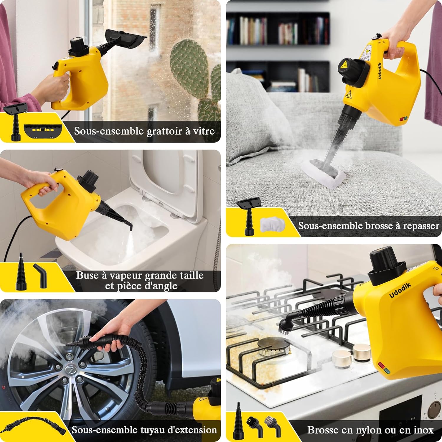 Handheld Steam Cleaner, Multipurpose Portable Steam Cleaners Use with Safety Lock and 10 Accessory Kit to Remove Grime, Grease, More, Save Time and Effort