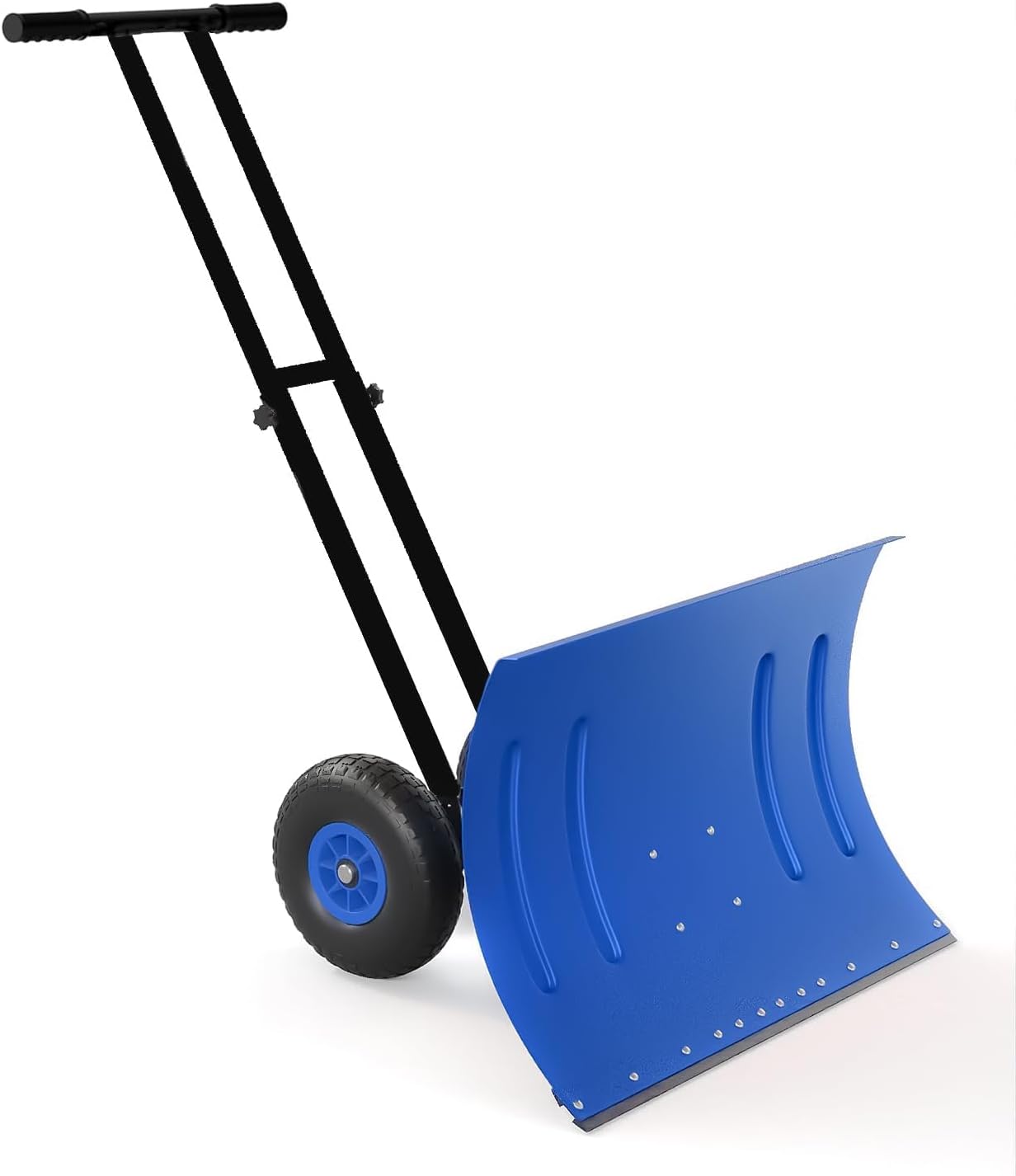 Heavy Duty 29x20 Inch Metal Snow Shovel with Wheels, Adjustable Angled Blade & 5-Position Handle, Multi-Angle Snow Pusher for Driveway, Sidewalk, Doorway & Garden